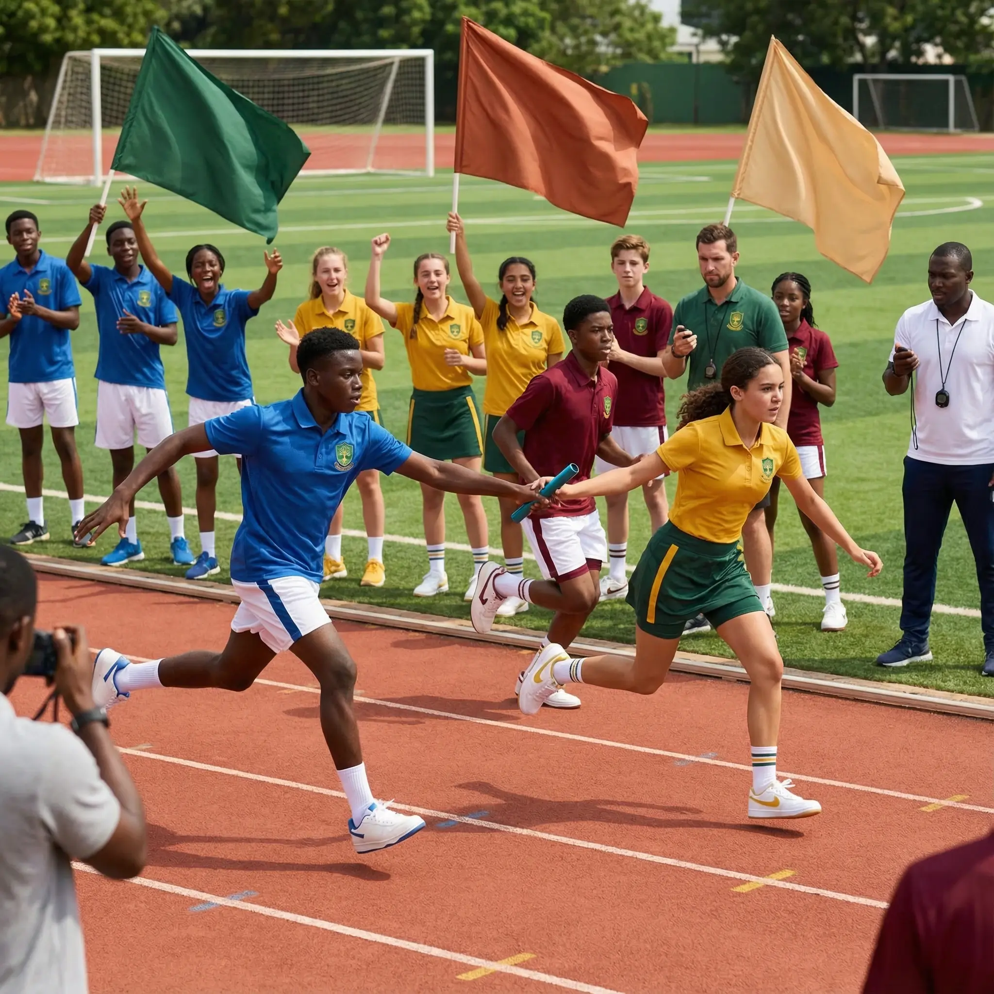 Students competing in sports day events